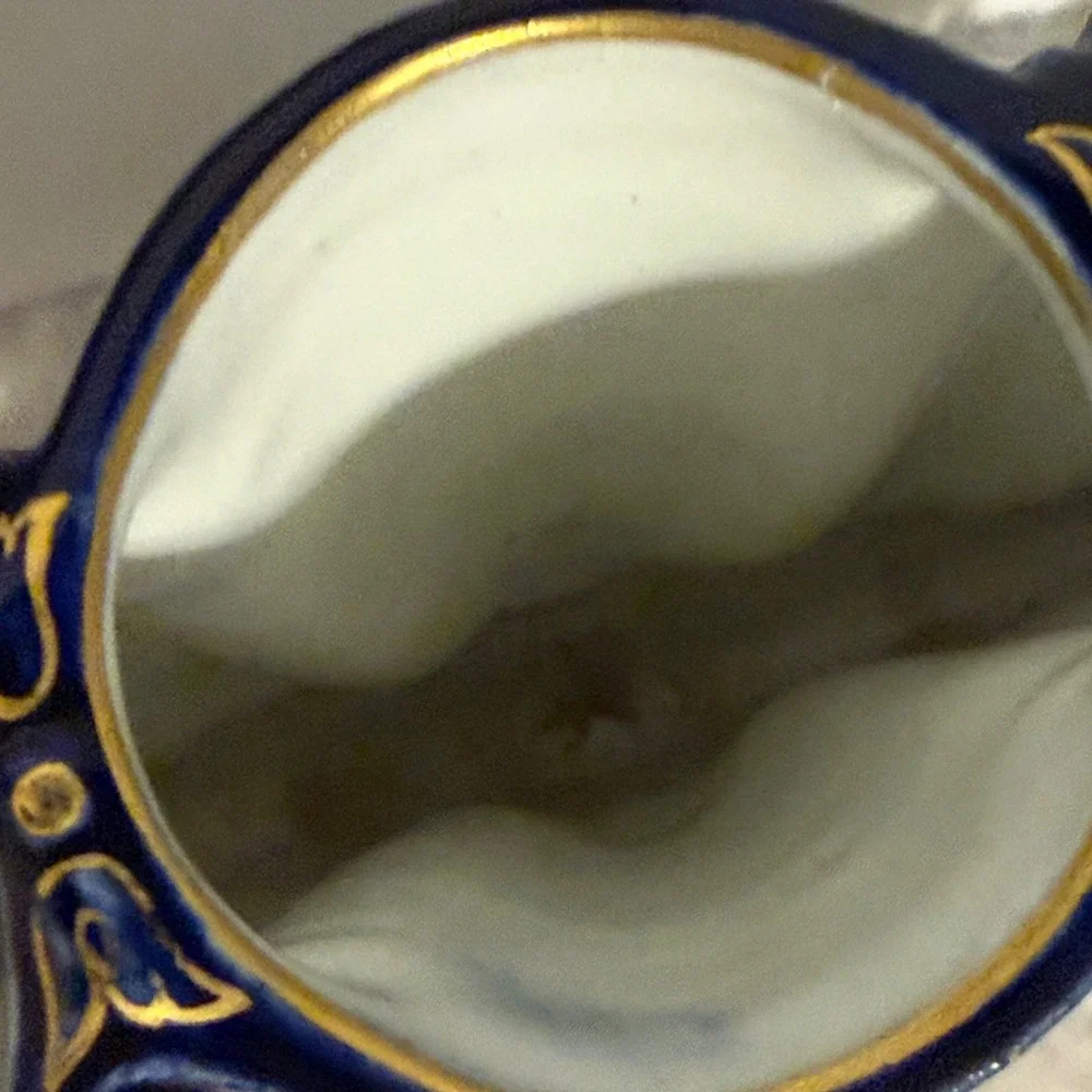 Antique Royal Worcester Fan Vase Cobalt Blue Gold Gilt Floral Porcelain